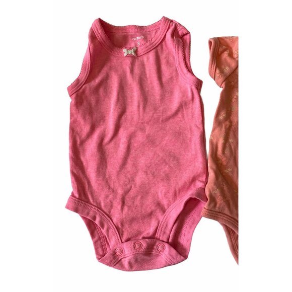 Baby Girl 3pc Bodysuit Bundle Size 3M Carters Pink Floral & Striped Patterns - Picture 8 of 11